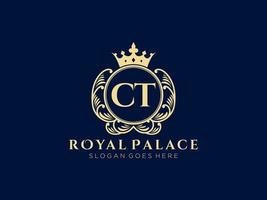 lettre ct logo victorien de luxe royal antique avec cadre ornemental. vecteur