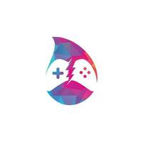 conception de logo de concept de forme de goutte de jeu de tonnerre. contrôle du jeu avec le logo de l'icône de la foudre vecteur