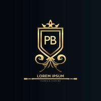 pb lettre initiale avec modèle royal.élégant avec vecteur de logo de couronne, illustration vectorielle de lettrage créatif logo.