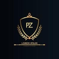 pz lettre initiale avec modèle royal.élégant avec vecteur de logo de couronne, illustration vectorielle de lettrage créatif logo.