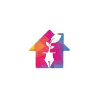 création de logo de concept de forme de maison feuille et stylo. logo de la communauté de l'éducation et des écrivains. vecteur