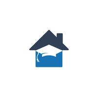 création de logo de forme de maison d'éducation. chapeau de graduation et icône de la maison. modèle de conception de vecteur d'éducation.