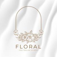 dessin à la main floral simple décoratif, logo floral à cadre rond, concept de logo de mariage vecteur