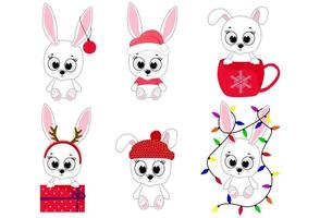 lapin mignon dessiné à la main pour le style de dessin animé de noël et d'hiver. symbole du nouvel an chinois 2023. illustration vectorielle en style cartoon. élément de design pour cartes de voeux, bannière de vacances, décor vecteur