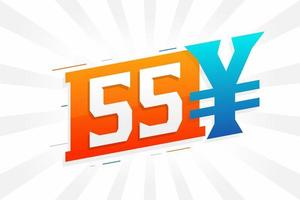 Symbole de texte vectoriel de la monnaie chinoise de 55 yuans. 55 yen monnaie japonaise vecteur de stock d'argent