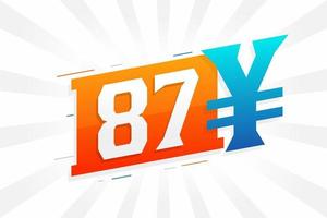 Symbole de texte vectoriel de la monnaie chinoise de 87 yuans. 87 yen monnaie japonaise vecteur de stock d'argent