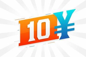 10 yuans symbole de texte vectoriel de devise chinoise. 10 yens monnaie japonaise vecteur de stock d'argent