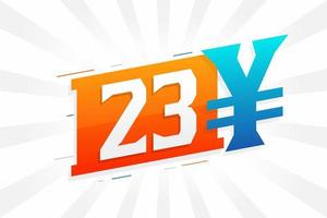 Symbole de texte vectoriel de la monnaie chinoise de 23 yuans. 23 yen monnaie japonaise vecteur de stock d'argent
