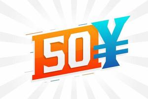 Symbole de texte vectoriel de la monnaie chinoise de 50 yuans. 50 yens monnaie japonaise vecteur de stock d'argent