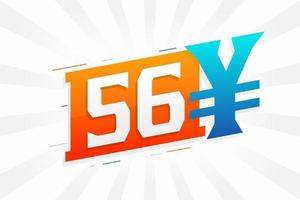Symbole de texte vectoriel de la monnaie chinoise de 56 yuans. 56 yen monnaie japonaise vecteur de stock d'argent