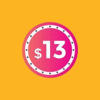 Bannière de promotion de vente de mois de 13 dollars us. offre spéciale, étiquette de prix de 13 dollars par mois, bouton acheter maintenant. concept de marketing de promotion commerciale ou commerciale vecteur