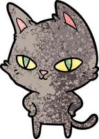 chat de dessin animé de texture grunge rétro regardant fixement vecteur