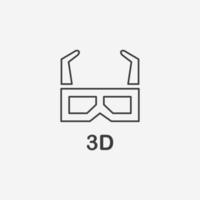 vecteur d'icône de lunettes 3d isolé. film, signe de symbole de cinéma