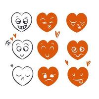 amour de coeur doodle dessiné à la main avec vecteur d'illustration de visage d'émoticône de caractère