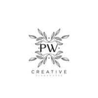 pw lettre initiale fleur logo modèle vecteur art vectoriel premium