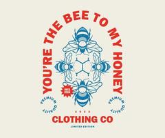 illustration vintage de conception de t-shirt d'abeille, graphique vectoriel, affiche typographique ou t-shirts streetwear et style urbain vecteur