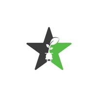 conception de logo vectoriel de concept de forme d'étoile eco plug. concept de logo d'énergie de prise de feuille.