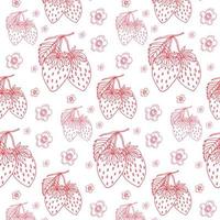 motif vectoriel de fleurs de fraise. fond répétitif avec des fruits d'été sur blanc. utiliser pour le tissu, l'emballage cadeau, l'emballage.