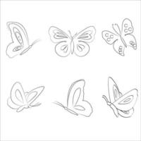 dessin au trait simple papillon de six angles différents illustration vecteur