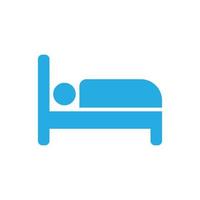 eps10 vecteur bleu homme endormi sur l'icône d'art solide de lit isolé sur fond blanc. symbole rempli d'hôtel et de motel dans un style moderne et plat simple pour la conception de votre site Web, votre logo et votre application mobile