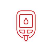 eps10 vecteur rouge icône de ligne du système de surveillance de la glycémie isolée sur fond blanc. symbole de plan de glucomètre dans un style moderne simple et plat pour la conception de votre site Web, votre logo et votre application mobile