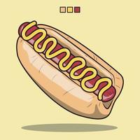 hot-dog de dessin animé de vecteur. restauration rapide à emporter avec saucisse pour la conception de menus de restaurant. vecteur