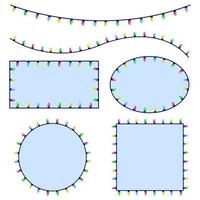 un ensemble de cadres de guirlande de noël. lumières festives lumineuses. illustration de modèle vectoriel d'éléments de vacances pour la conception web ou la carte de voeux