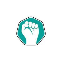logo de puissance de poing main. protester contre le logo de combat fort poing levé vecteur