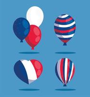 coeur et ballons de joyeux jour bastille vecteur