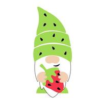 gnome d'été. la jolie casquette gnome geen tient une fraise rouge dans ses mains. style bande dessinée. vecteur