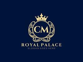 lettre cm logo victorien de luxe royal antique avec cadre ornemental. vecteur