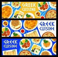 plats de restaurant de cuisine grecque bannières horizontales vecteur