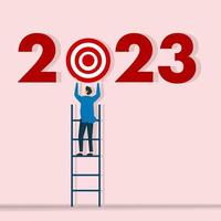 les objectifs et les objectifs de la nouvelle année 2023. les gens d'affaires qui fixent des objectifs en 2023. planifient l'avenir. année 2023 opportunité financière réussie vecteur
