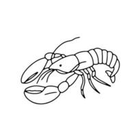 homard de vecteur isolé sur fond blanc. contour dessiné à la main doodle illustration océan ou animal sous marin omar