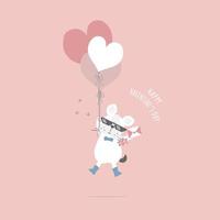 mignon et charmant carlin de bouledogue français dessiné à la main tenant un ballon de coeur et une lettre d'amour, joyeuse saint valentin, concept d'amour, illustration vectorielle plane conception de costumes de personnage de dessin animé vecteur