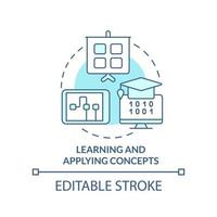 apprendre et appliquer les concepts icône de concept turquoise. compétence de programmation idée abstraite illustration de ligne mince. dessin de contour isolé. trait modifiable. vecteur