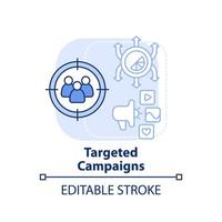icône de concept bleu clair de campagnes ciblées. contenu personnalisé. illustration de la ligne mince de l'idée abstraite des premiers pros numériques. dessin de contour isolé. trait modifiable. vecteur