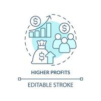 icône de concept turquoise de profits plus élevés. illustration de la ligne mince de l'idée abstraite des pros de la diversité en milieu de travail. performance d'entreprise. dessin de contour isolé. trait modifiable. vecteur