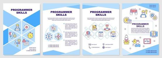 modèle de brochure de compétences de programmeur. développeur professionnel. conception de dépliant avec des icônes linéaires. 4 mises en page vectorielles pour la présentation, les rapports annuels. vecteur