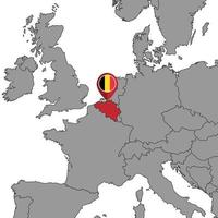 épingler la carte avec le drapeau de la belgique sur la carte du monde.illustration vectorielle. vecteur