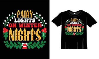 guirlandes lumineuses les nuits d'hiver modèle de conception de t-shirt de noël pour la célébration de noël. bon pour les cartes de vœux, les t-shirts, les tasses et les cadeaux. pour hommes, femmes et vêtements pour bébés vecteur