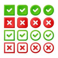ensemble de boutons dégradés signe de brousse vert et croix rouge cercle et carré coin dur et rond vecteur