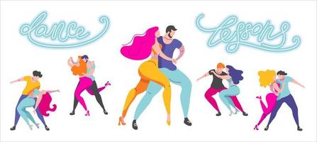 un ensemble d'affiches vectorielles sur le thème des danses latines. l'illustration convient pour une affiche, un flyer de l'événement. également applicable pour d'autres danses salsa, kizomba, merengue et autres vecteur
