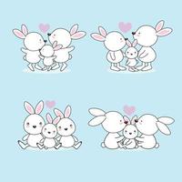 ensemble de belle famille de lapin blanc de dessin animé vecteur