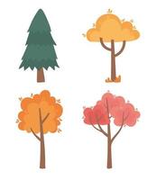 ensemble d'icônes de scène nature arbres automnaux vecteur