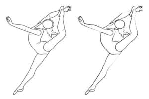 contour figure d'un gymnaste dans une pose sportive. croquis de silhouette de fille de gym. gymnastique. vecteur