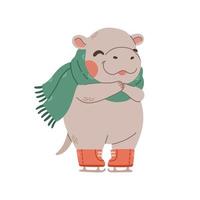 patinage sur glace hippopotame mignon isolé. illustration de concept de sport et de loisirs. illustration vectorielle vecteur