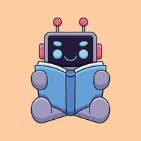 mignon robot lecture livre dessin animé mascotte doodle art dessinés à la main concept vecteur kawaii icône illustration