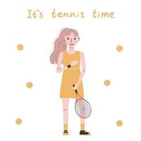 illustration vectorielle plane dans un style enfantin. joueur de tennis dessiné à la main c'est l'heure du tennis vecteur