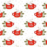modèle sans couture. tasse rouge avec une boisson chaude. carte mignonne de Noël. illustration vectorielle. vecteur